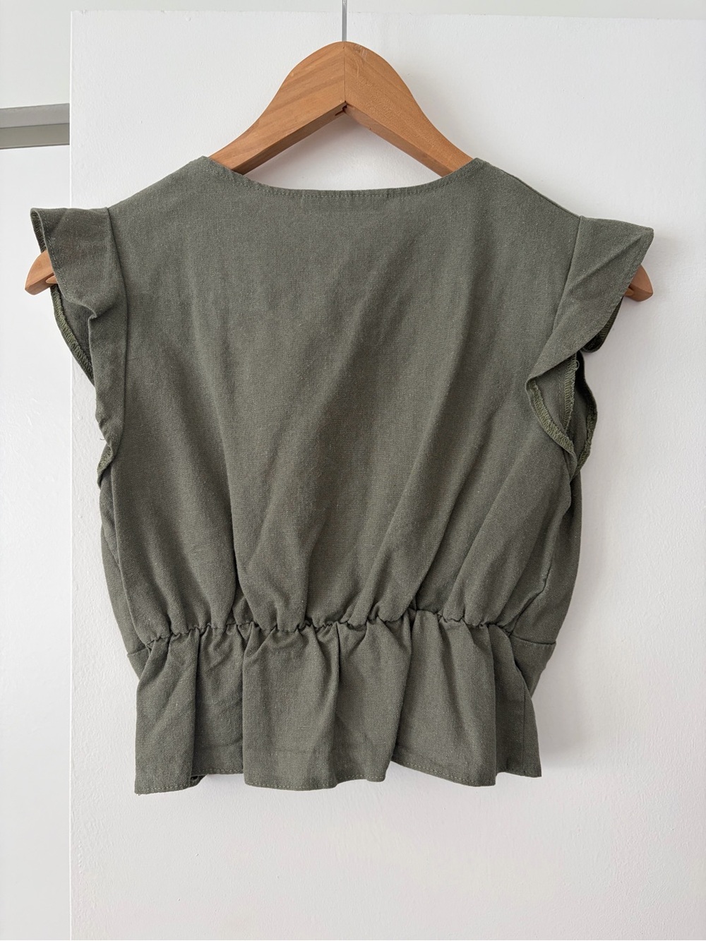 Sage Green V-Neck Crop Top with Flutter Sleeves from Mexico City - Picture 3 of 3